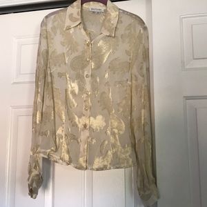 Kay Unger Silk Sheer Paisley Button Down Top
